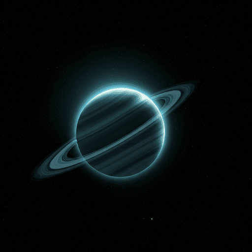 Stylized glowing exoplanet with faint atmospheric rings against a deep black void and distant stars